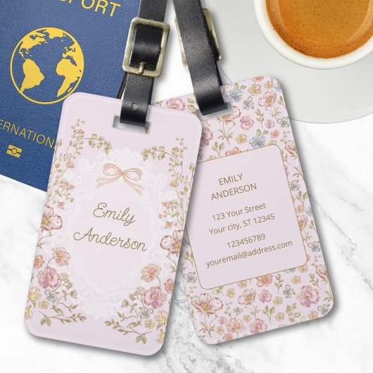 Personalized Name Pretty Vintage Flowers Floral Bagagelabel