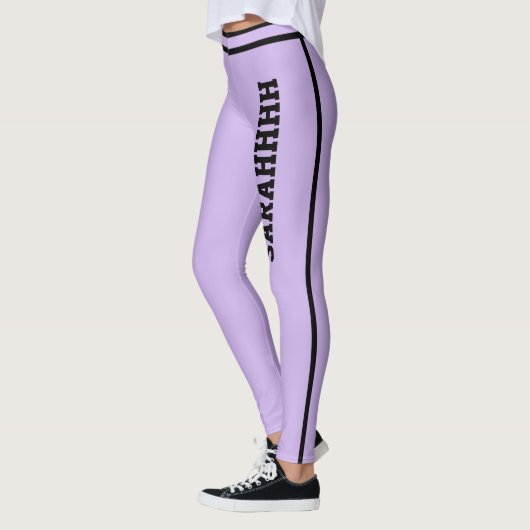 Personalized Name Purple Black Stripes Fun Gift Leggings (Links)