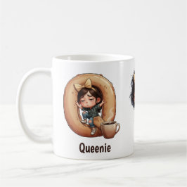 Personalized Name & Q Sleepy Morning Plaid Charact Koffiemok