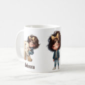 Personalized Name & R Sleepy Morning Plaid Charact Koffiemok (Voorkant links)