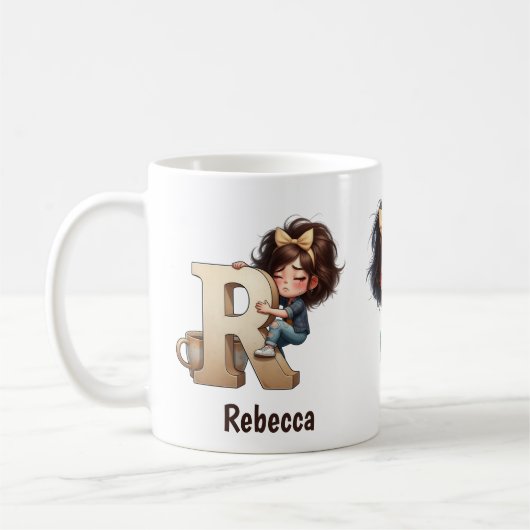 Personalized Name & R Sleepy Morning Plaid Charact Koffiemok (Links)