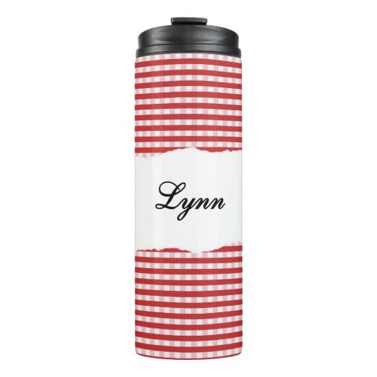 Personalized Name Red Gingham Pattern Thermosbeker (Voorkant)