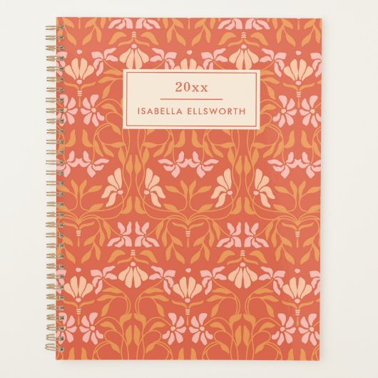 Personalized Name Retro Orange Botanical Planner (Voorkant)