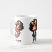 Personalized Name & S Sleepy Morning Plaid Charact Koffiemok (Voorkant links)