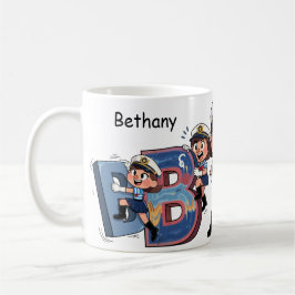 Personalized  Name Sailor Cartoon Character * B * Koffiemok