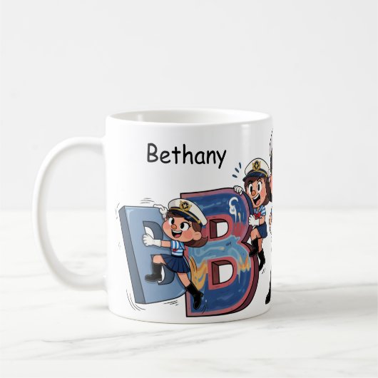 Personalized Name Sailor Cartoon Character * B * Koffiemok (Links)