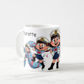 Personalized Name Sailor Cartoon Character * C * Koffiemok (Voorkant links)