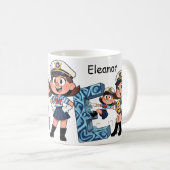 Personalized Name Sailor Cartoon Character * E * Koffiemok (Voorkant rechts)