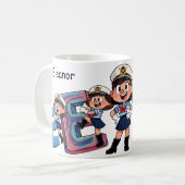 Personalized Name Sailor Cartoon Character * E * Koffiemok (Voorkant links)