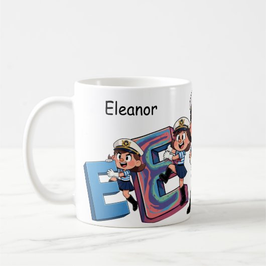 Personalized Name Sailor Cartoon Character * E * Koffiemok (Links)