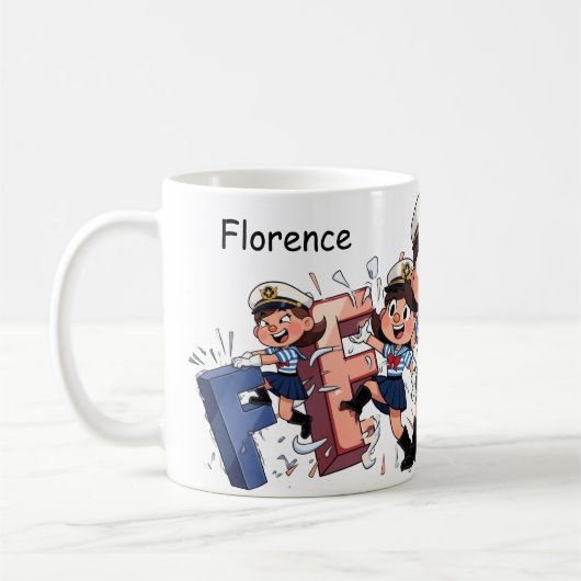 Personalized Name Sailor Cartoon Character * F * Koffiemok (Links)