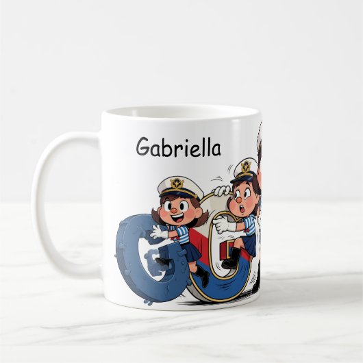 Personalized Name Sailor Cartoon Character * G * Koffiemok (Links)