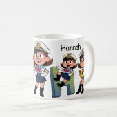 Personalized Name Sailor Cartoon Character * H * Koffiemok (Voorkant rechts)