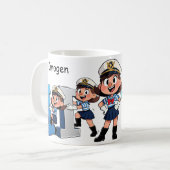 Personalized Name Sailor Cartoon Character * I * Koffiemok (Voorkant links)