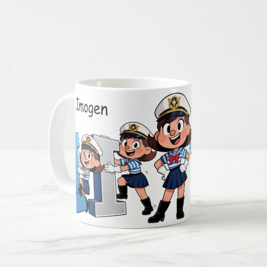 Personalized  Name Sailor Cartoon Character * I * Koffiemok (Voorkant links)