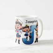 Personalized Name Sailor Cartoon Character * J * Koffiemok (Voorkant rechts)