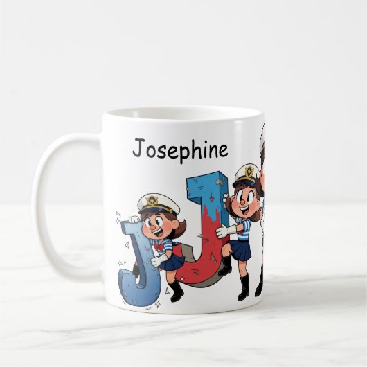 Personalized Name Sailor Cartoon Character * J * Koffiemok (Links)