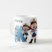 Personalized Name Sailor Cartoon Character * K * Koffiemok (Voorkant links)