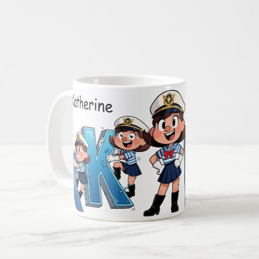 Personalized  Name Sailor Cartoon Character * K * Koffiemok (Voorkant links)