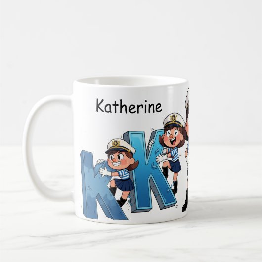 Personalized Name Sailor Cartoon Character * K * Koffiemok (Links)