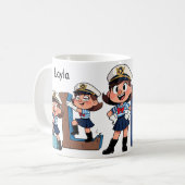 Personalized Name Sailor Cartoon Character * L * Koffiemok (Voorkant links)