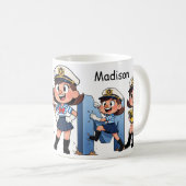 Personalized  Name Sailor Cartoon Character * M * Koffiemok (Voorkant rechts)