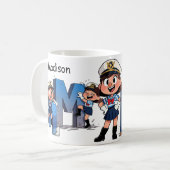 Personalized  Name Sailor Cartoon Character * M * Koffiemok (Voorkant links)
