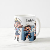 Personalized Name Sailor Cartoon Character * N * Koffiemok (Voorkant rechts)