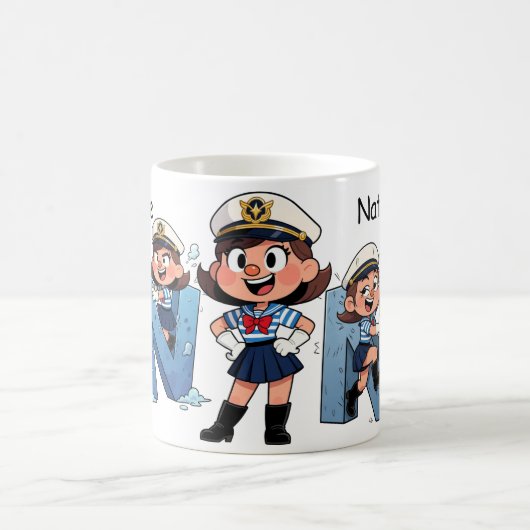 Personalized Name Sailor Cartoon Character * N * Koffiemok (Center)