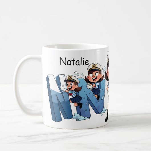 Personalized Name Sailor Cartoon Character * N * Koffiemok (Links)