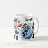 Personalized  Name Sailor Cartoon Character * O * Koffiemok (Voorkant rechts)