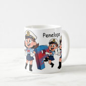 Personalized  Name Sailor Cartoon Character * P * Koffiemok (Voorkant rechts)