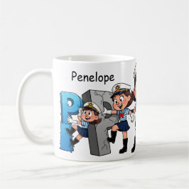 Personalized  Name Sailor Cartoon Character * P * Koffiemok