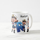 Personalized Name Sailor Cartoon Character * R * Koffiemok (Voorkant rechts)