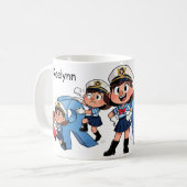 Personalized Name Sailor Cartoon Character * R * Koffiemok (Voorkant links)