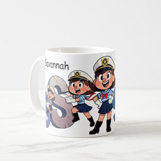 Personalized  Name Sailor Cartoon Character * S * Koffiemok (Voorkant links)