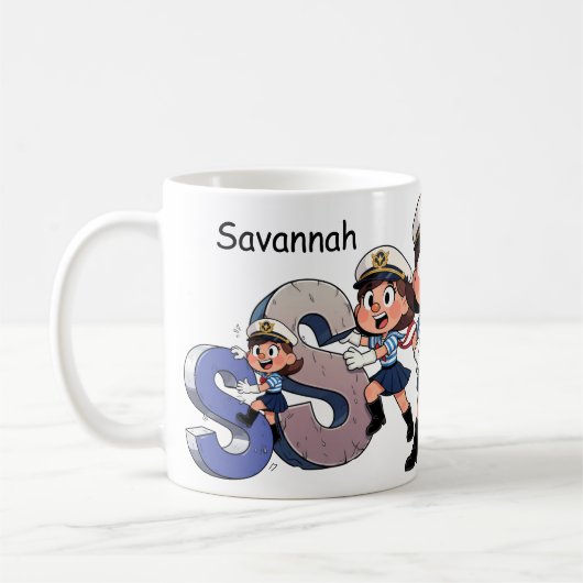 Personalized Name Sailor Cartoon Character * S * Koffiemok (Links)