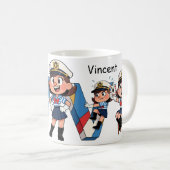 Personalized Name Sailor Cartoon Character * V * Koffiemok (Voorkant rechts)
