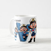 Personalized Name Sailor Cartoon Character * V * Koffiemok (Voorkant links)