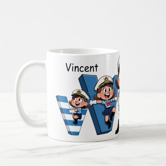 Personalized Name Sailor Cartoon Character * V * Koffiemok (Links)