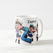 Personalized Name Sailor Cartoon Character * Z *  Koffiemok (Voorkant rechts)