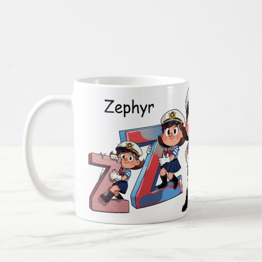 Personalized Name Sailor Cartoon Character * Z *  Koffiemok (Links)