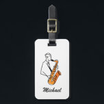 Personalized Name Saxophone Player – Music Lover Bagagelabel<br><div class="desc">Show your love for music wherever you travel with this Personalized Name Saxophone Player Luggage Tag. Perfect for saxophonists, jazz lovers, and music enthusiasts, this stylish tag features a saxophone-themed design that makes your luggage easy to recognize while adding a unique musical touch. Personalize it with your name to create...</div>