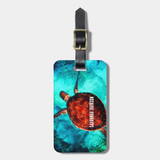 Personalized Name Sea Turtle Beach Vacation Bagagelabel (Voorkant verticaal)