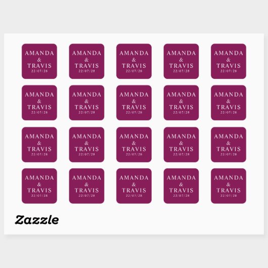 Personalized Name Simple Modern Minimal Wedding   Vierkante Sticker (Vel)