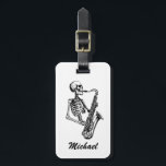 Personalized Name Skeleton Saxophone Music Lover Bagagelabel<br><div class="desc">Personalized Name Skeleton Saxophone Music Lover Luggage Tag</div>