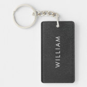 Personalized Name Sleek Black Leather Texture Sleutelhanger (Voorkant)