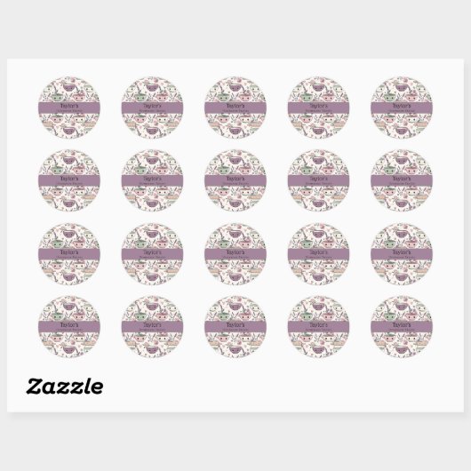 Personalized Name Smiling Utensil Cupcake Topper  Ronde Sticker (Vel)