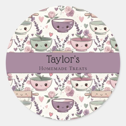 Personalized Name Smiling Utensil Cupcake Topper  Ronde Sticker (Voorkant)