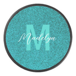 Personalized Name Stylish Glitter green Hockey Puck